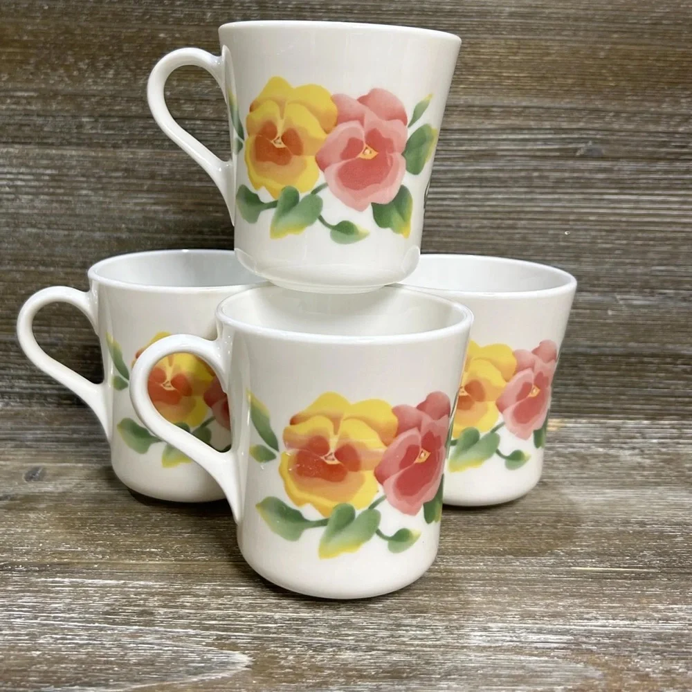 Vintage Corningware Corelle Summer Blush floral mugs set of 4